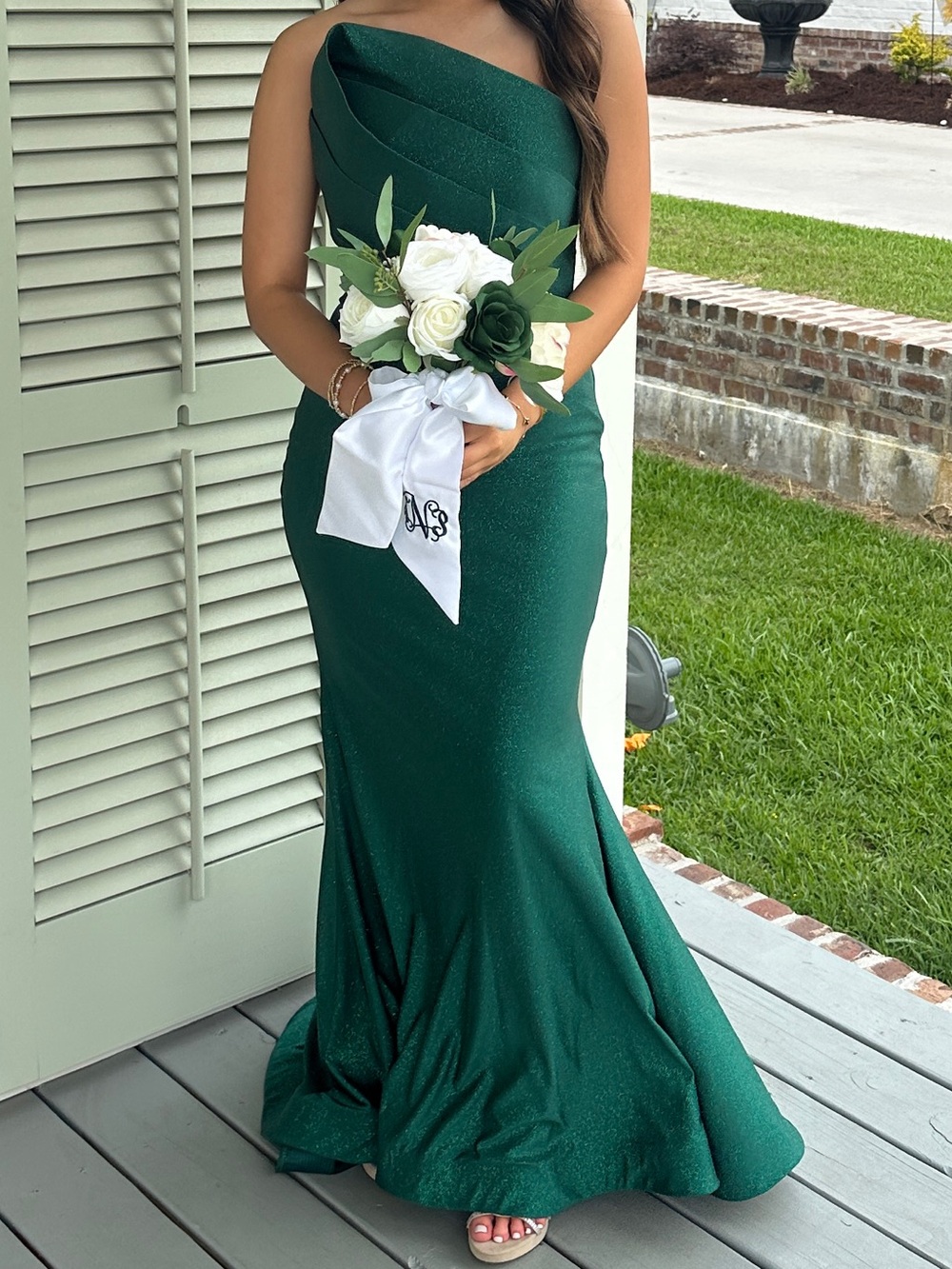 Jovani Elegant One-Shoulder Emerald Green Evening Dress